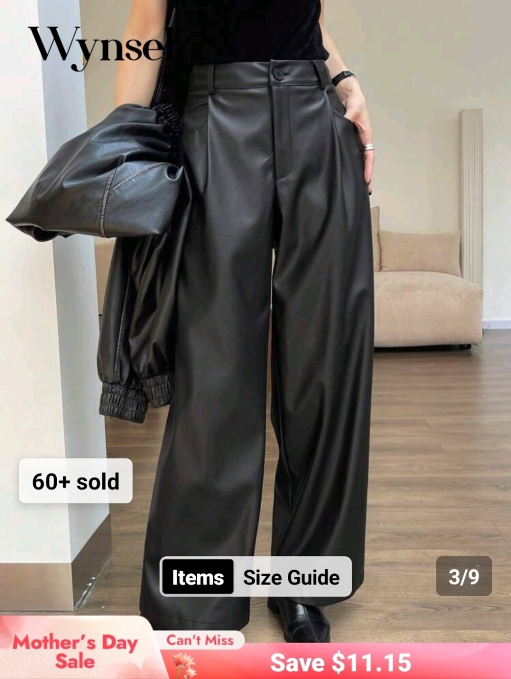 Black Faux Leather Wide-Leg Pants